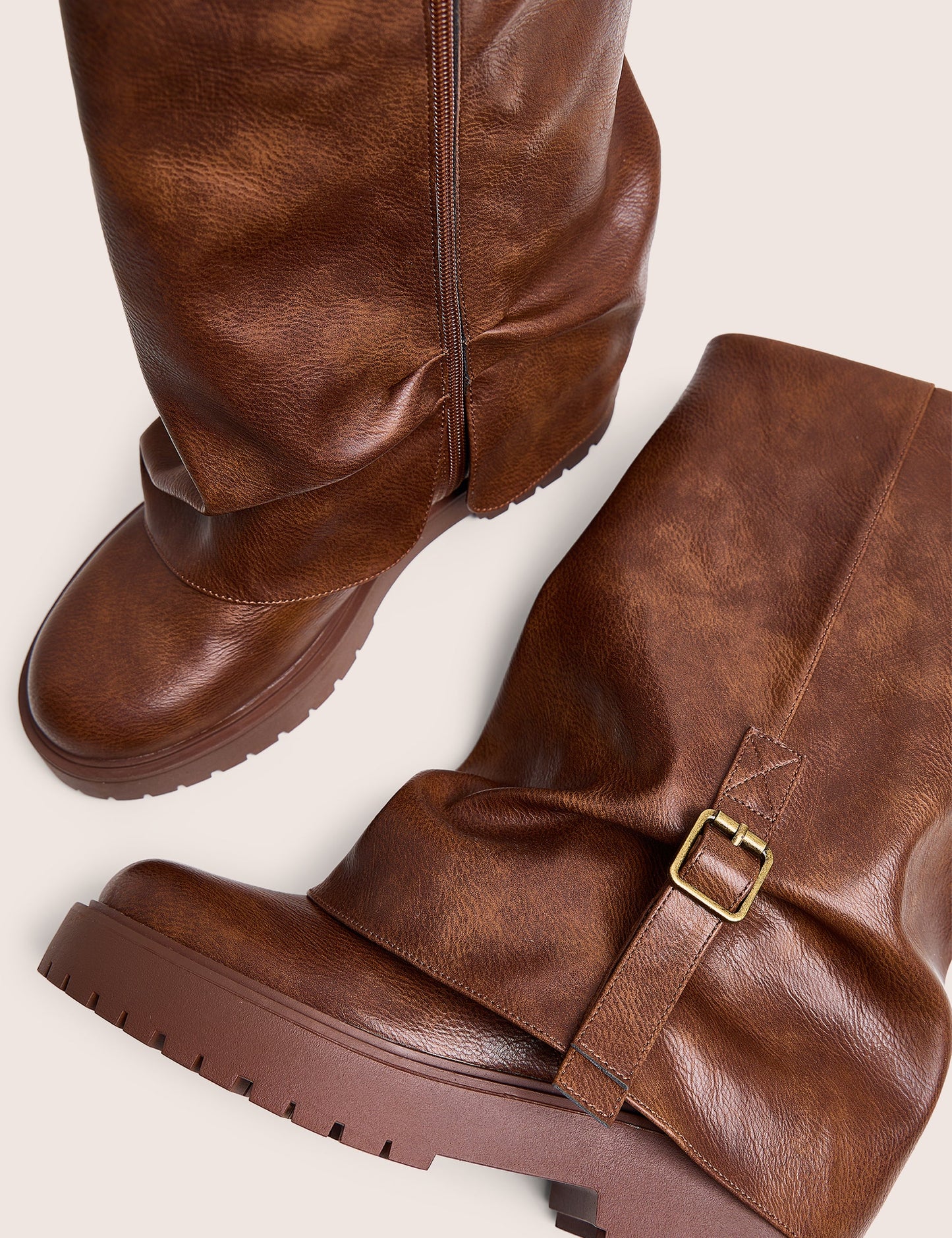 Benjamin Brown Buckle Detail Fold Over Ankle Boots