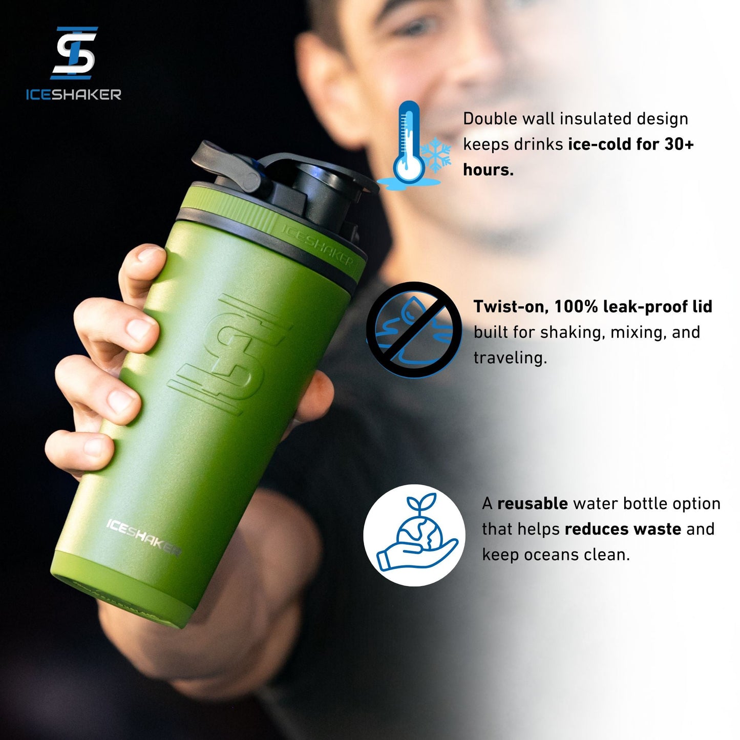 Ice Shaker Matte Series 26oz Shaker Bottle - Green