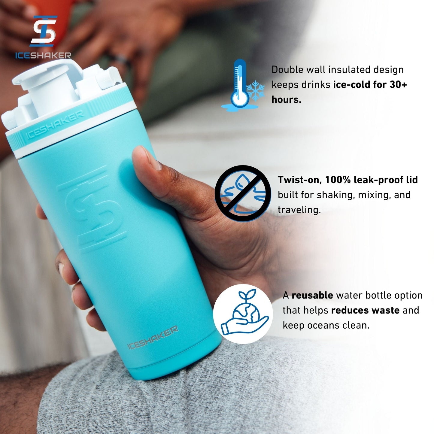 Ice Shaker Matte Series 26oz Shaker Bottle - Caribbean Blue