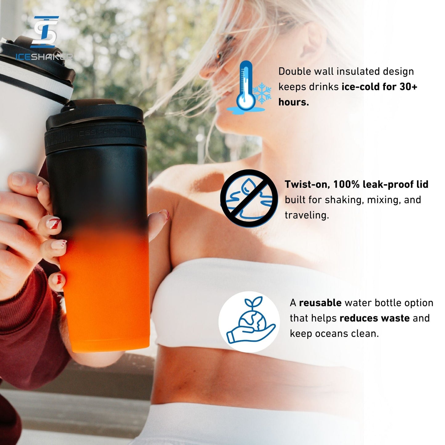 Ice Shaker Ombre Series 26oz Shaker Bottle - Orange Black Ombre