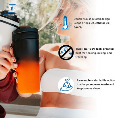 Ice Shaker Ombre Series 26oz Shaker Bottle - Orange Black Ombre