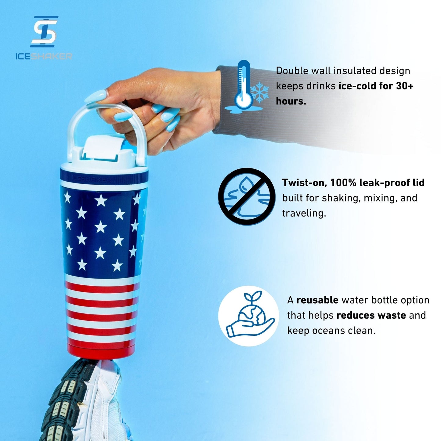 Ice Shaker Allegiance Series 26oz Shaker Bottle - Star & Stripes