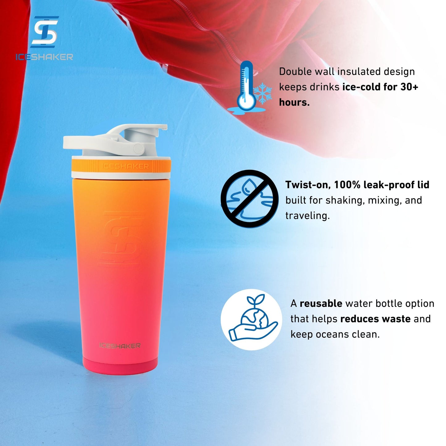 Ice Shaker Ombre Series 26oz Shaker Bottle - Sunkissed