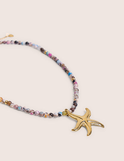Multi Coloured Beaded Starfish Detail Necklace