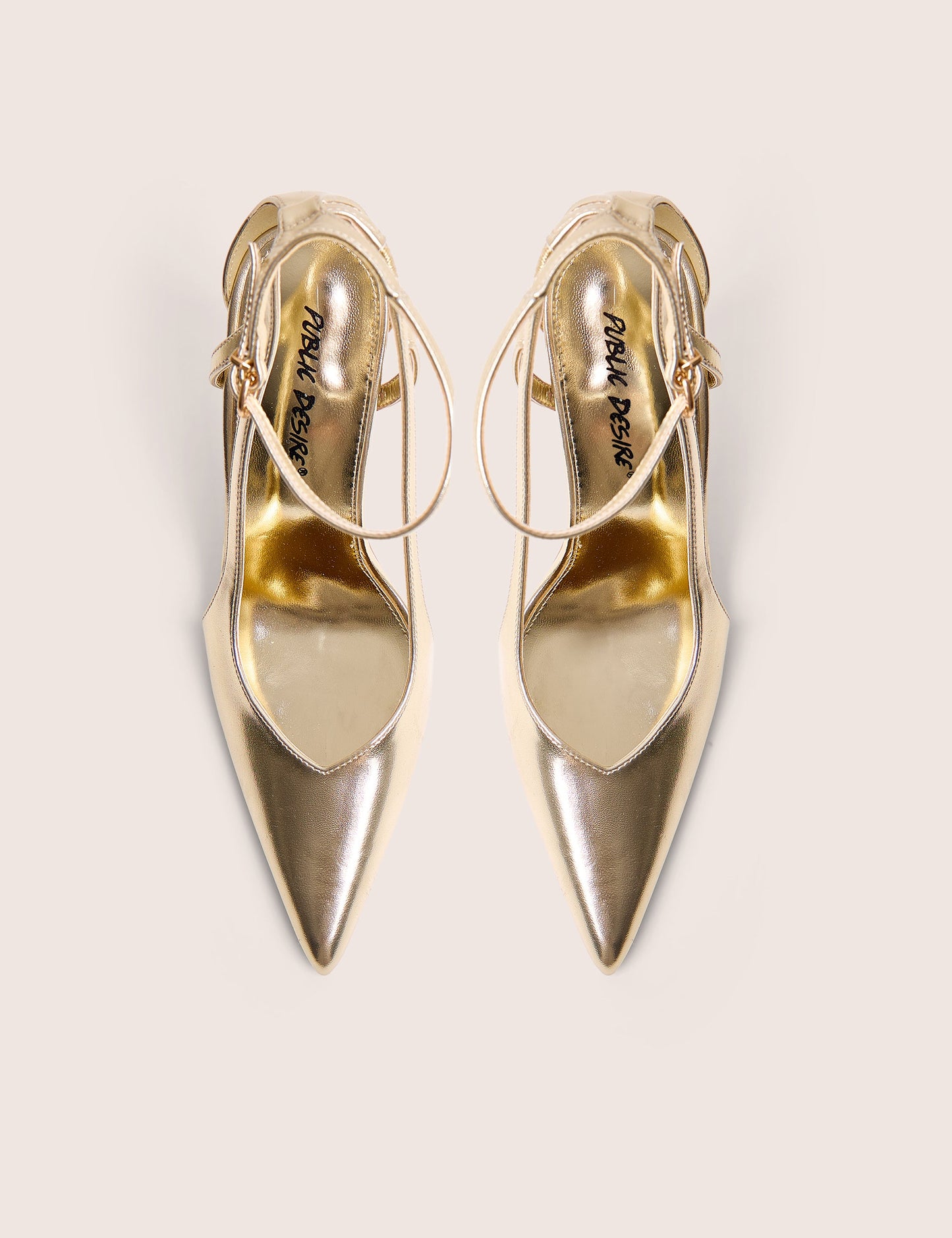Allegedly Gold Cut Out Detail Ankle Strap Court Shoes