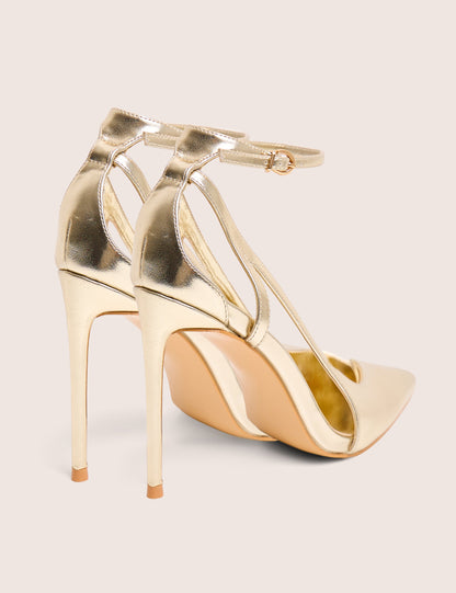 Allegedly Gold Cut Out Detail Ankle Strap Court Shoes