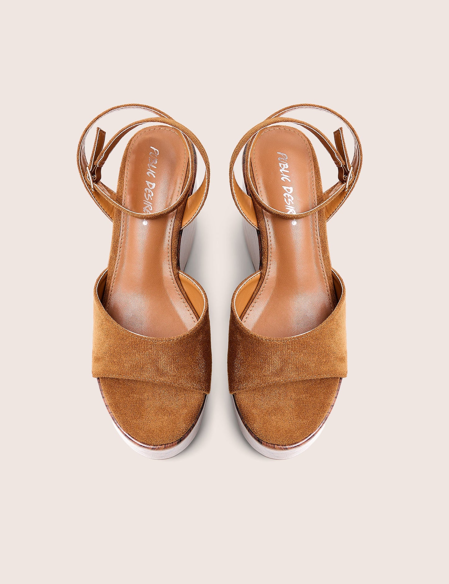 Aluna Tan Faux Suede Wooden Wedge Heels