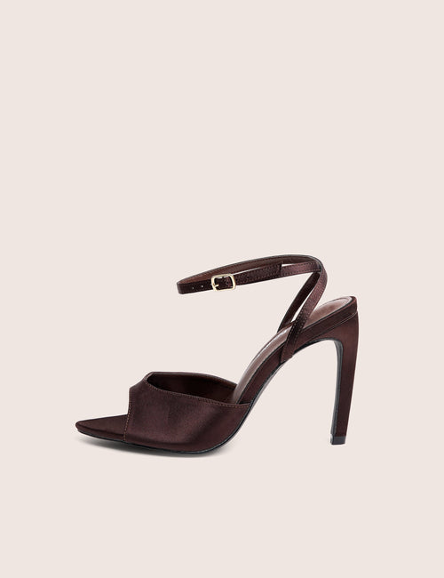 Caught On Chocolate Satin Peep Toe Curved High Heels