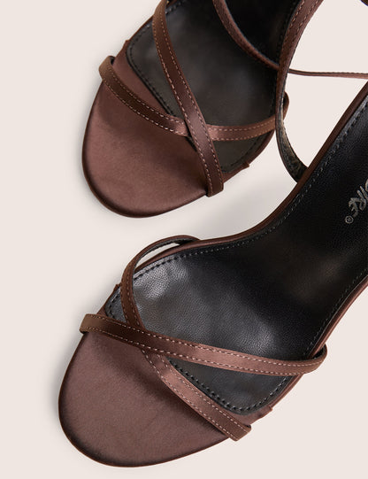 Georgie Brown Satin Strappy Diamante Buckle High Heels