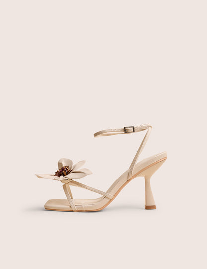 Hydrangea Wide Fit Stone Patent Flower Barely There Square Toe Mid Heels