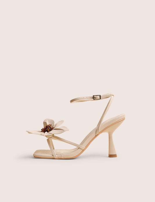 Hydrangea Stone Patent Flower Barely There Square Toe Mid Heels