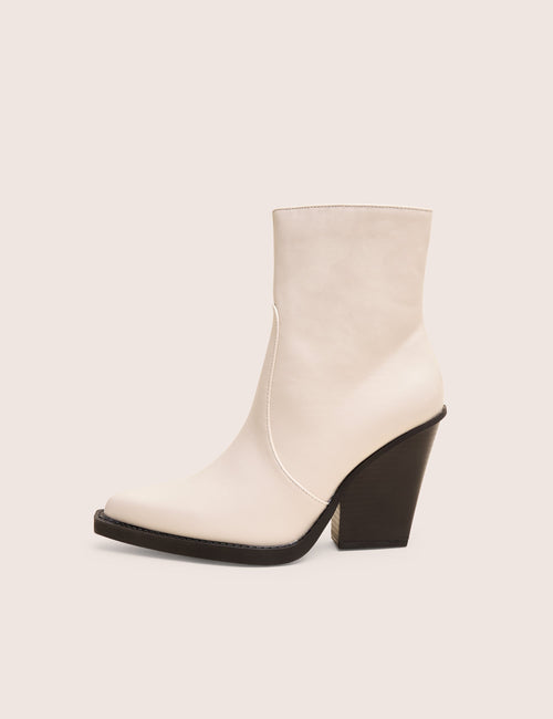 Jessie Wide Fit White Pu Western Pointed Toe Block Heeled Ankle Boots