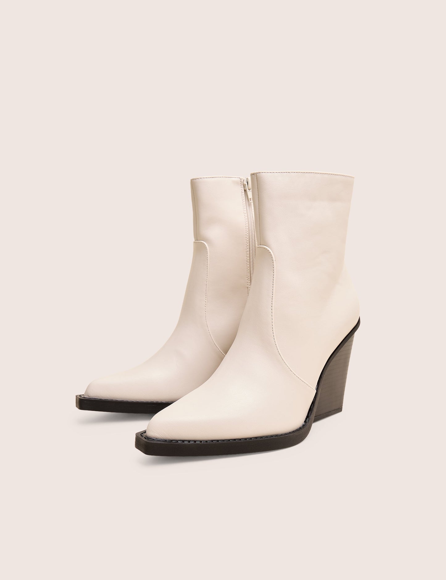 Jessie White Pu Western Black Contrast Sole Block Heeled Ankle Boots