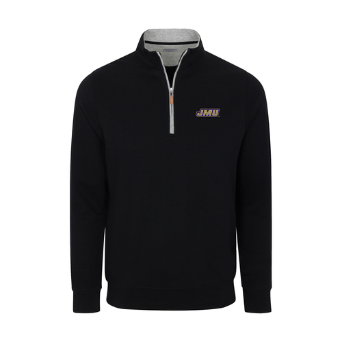 James Madison Heather Cloud Cotton Quarter Zip Pullover Black with Light Grey Trim
