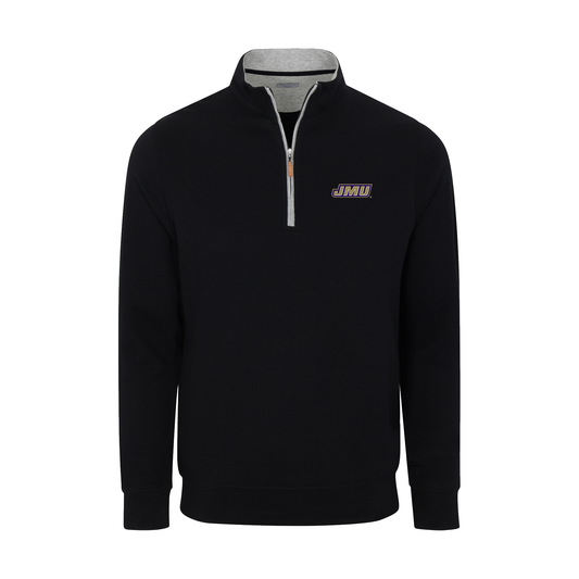 James Madison Heather Cloud Cotton Quarter Zip Pullover Black with Light Grey Trim