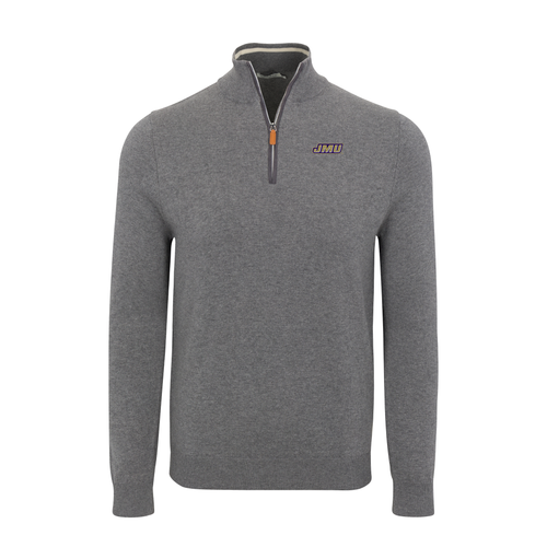 James Madison Grey with Grey Trim Luxury Touch Cotton and Cashmere Quarter Zip Sweater