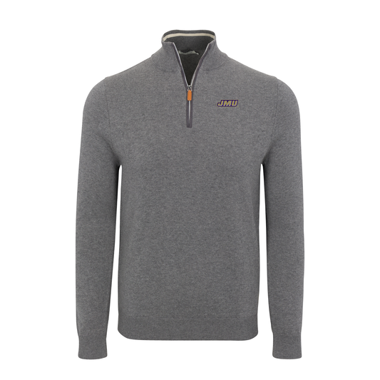 James Madison Grey with Grey Trim Luxury Touch Cotton and Cashmere Quarter Zip Sweater