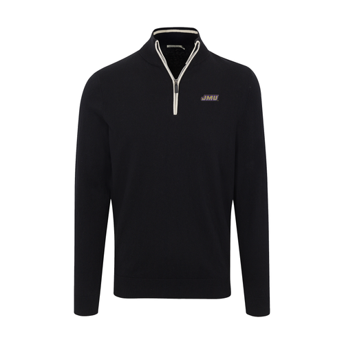 James Madison Black with White Trim Luxury Touch Cotton and Cashmere Quarter Zip Sweater