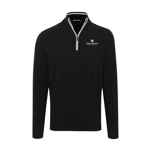 Johns Hopkins Black with White Trim Luxury Touch Cotton and Cashmere Quarter Zip Sweater