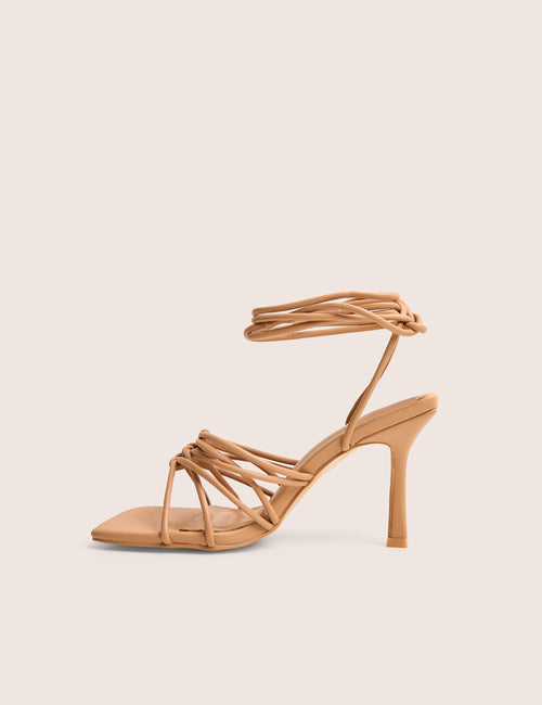 Keri Wide Fit Nude Pu Strappy Lace Up Mid Heels