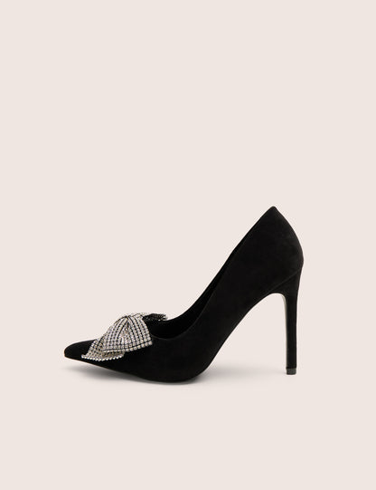 Ladies Night Black Embellished Bow Detail Court High Heels