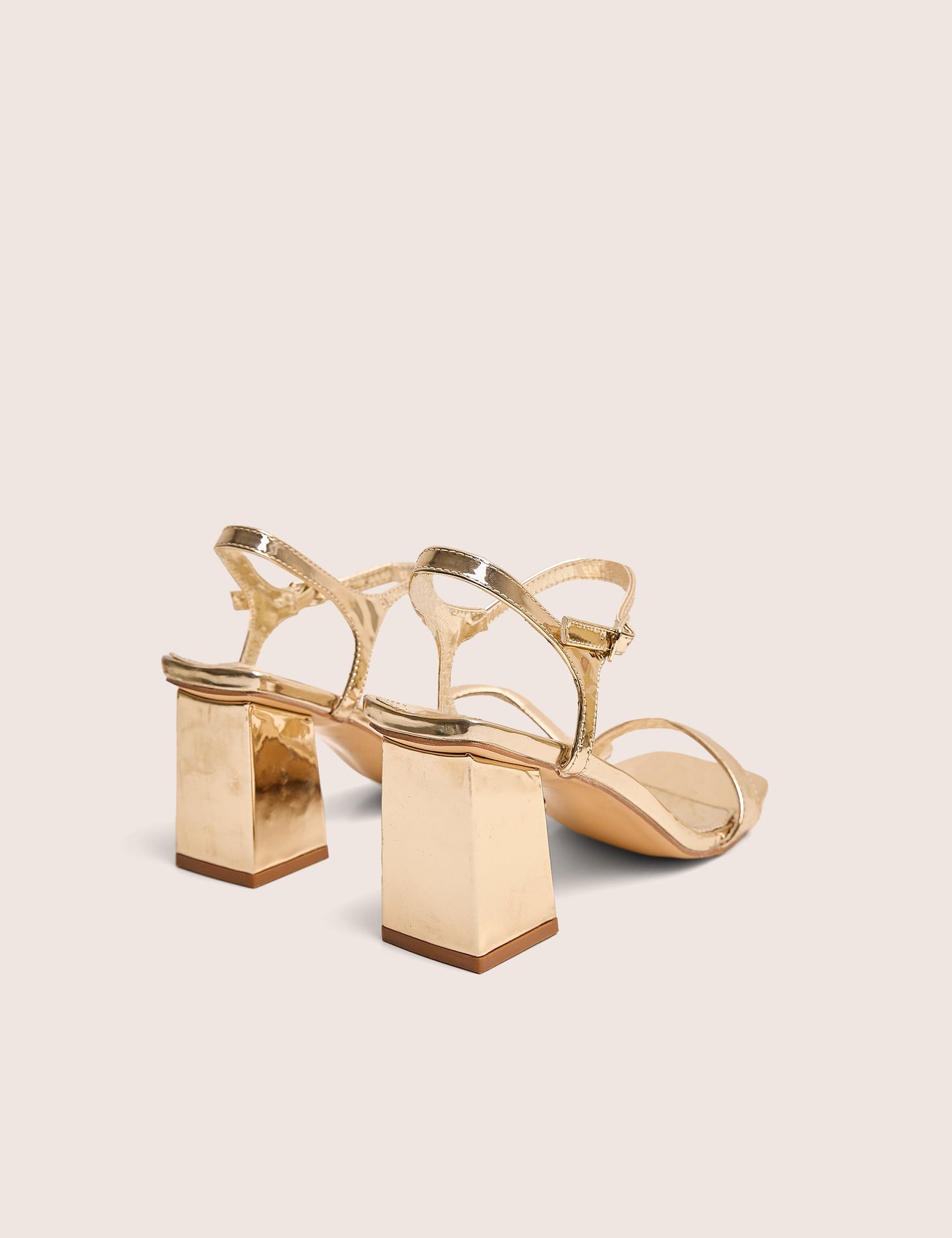 Maryse Gold Mirror Pu Barely There Mid Block Heels