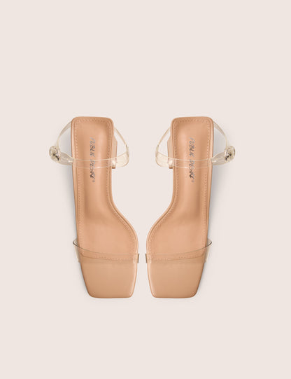 Maryse Nude Perspex Pu Barely There Mid Block Heels