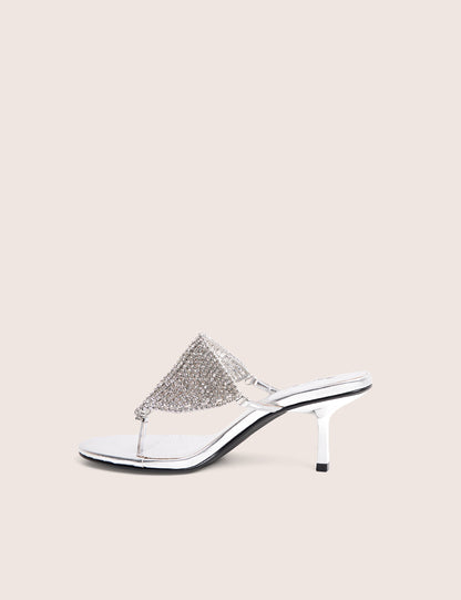 Mima Silver Diamante Embellished Kitten Heels