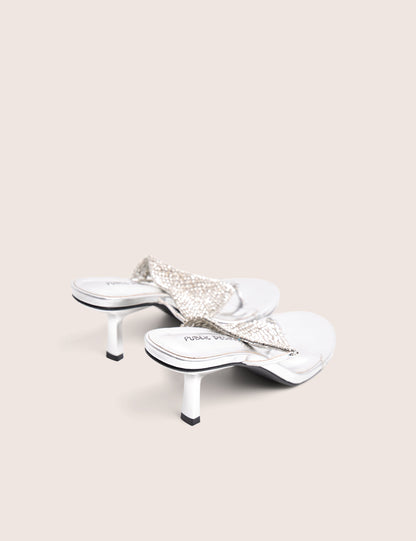 Mima Silver Diamante Embellished Kitten Heels