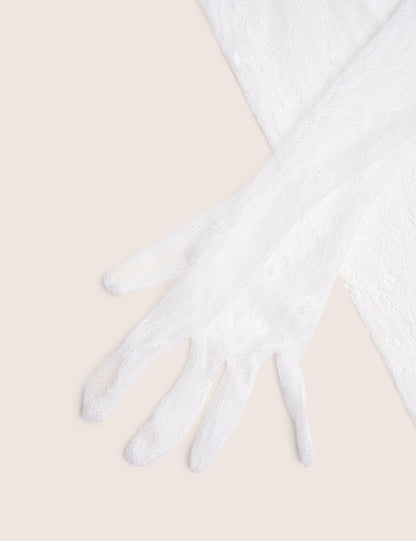 Long Sheer Lace Gloves White
