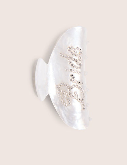Bride Embellished Hair Claw Clip Pearl White