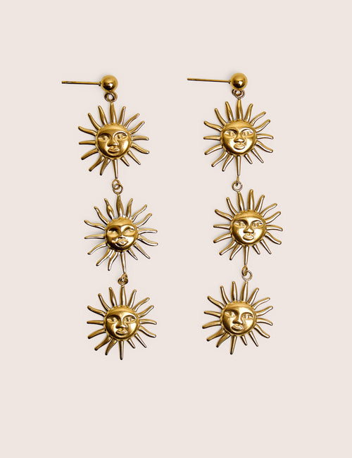 Triple Sun Drop Earrings in Gold