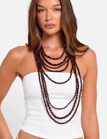 Multi Layered Beaded Necklace in Brown