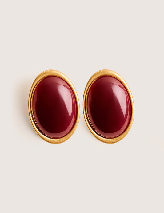 Statement Oversized Oval Studs Burgundy