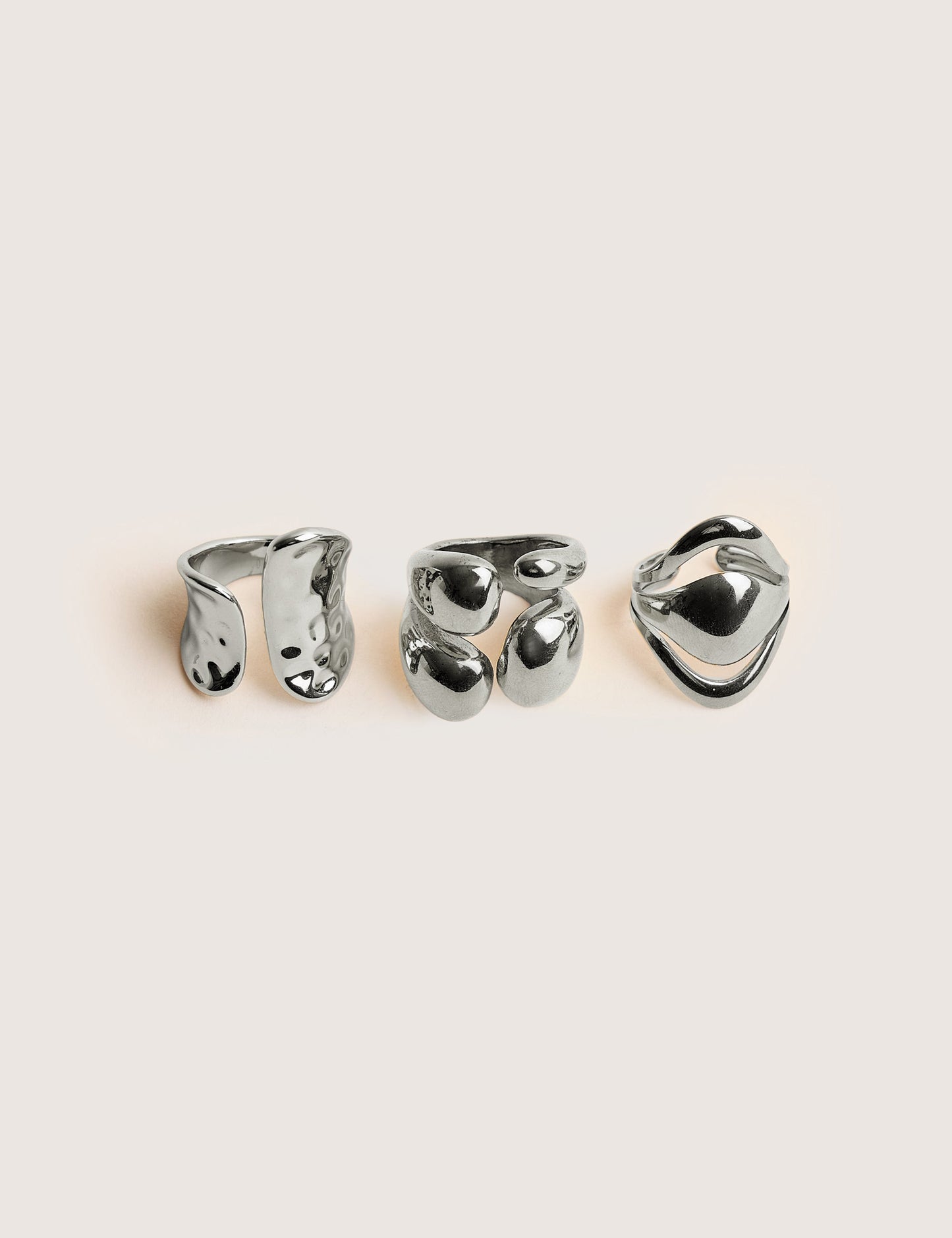 Chunky Abstract 3 Pack Classic Ring Stack Silver