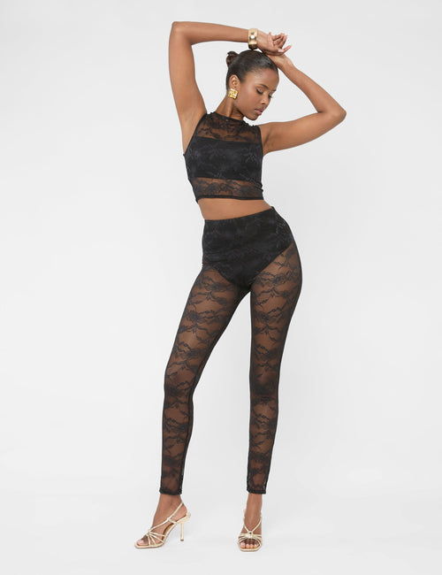 Lace High Waist Leggings Black