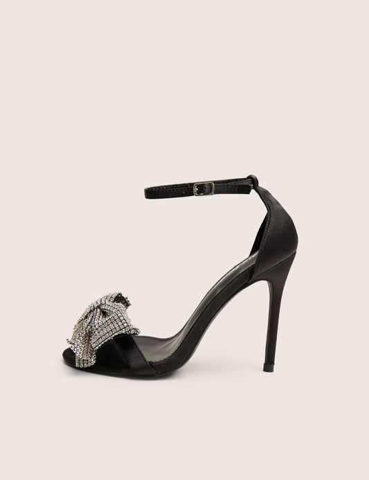 Vermillion Black Bow Detail Round Toe Stiletto Heels