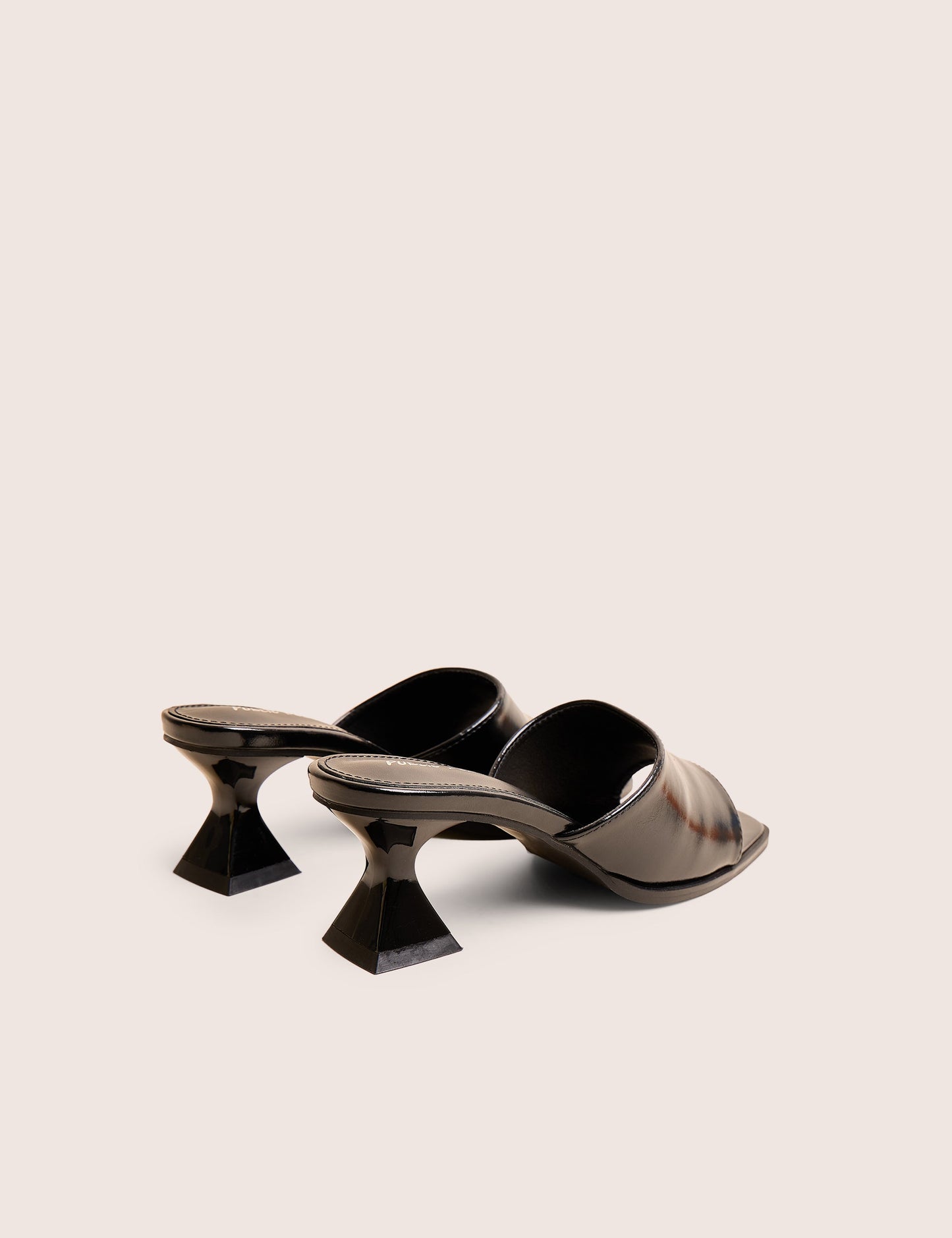Romi Black Patent Mule Square Toe Flared Block Mid Heels