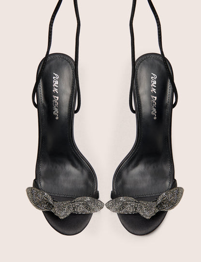 Rose Black Embellished Bow Tie Wrap Around Heels