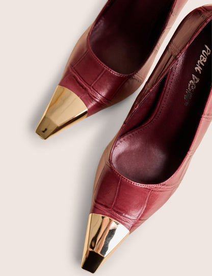 Rotate Burgundy Croc Gold Toe Detail Court High Heels
