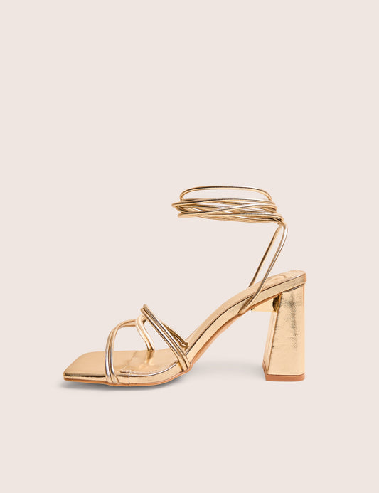 Schiffer Gold Cracked Pu Lace Up Block Heels