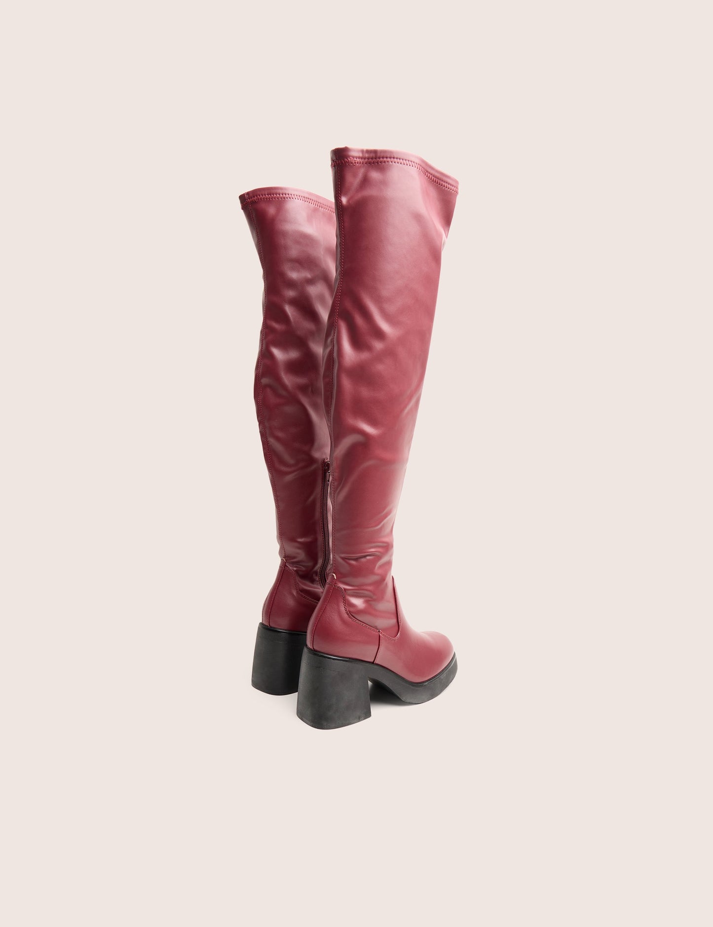 Sensored Burgundy Chunky Sole Sock Over the Knee Boots