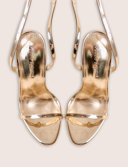 Ti Amo Gold Wide Fit Metallic PU Padlock Detail Barely There Pointed Toe Stilettos Heels