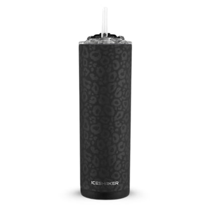 20oz Skinny Tumbler - Black Leopard