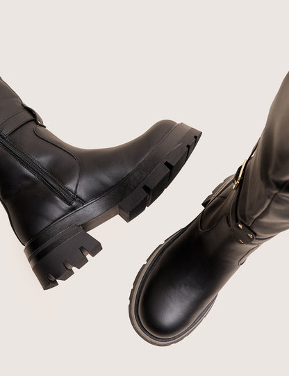 Zelda Black Pocket and Zip Detail Over the Knee Boots