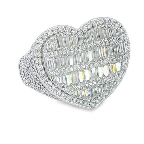 Heart Baguette VVS Moissanite Ring .925 Sterling Silver