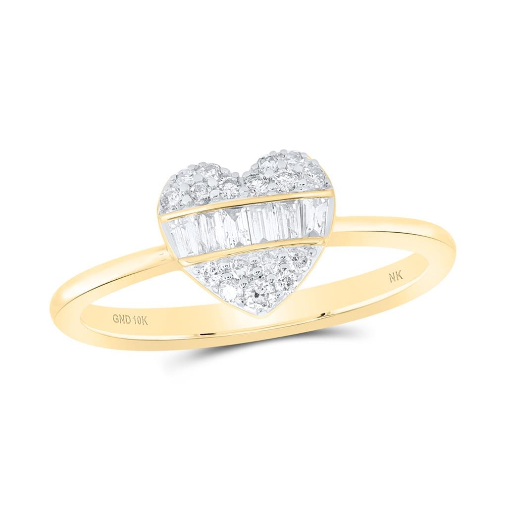 Heart Solitaire Baguette Diamond Ring 10K Gold
