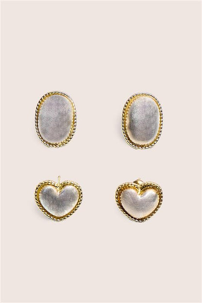 Two Pack of Oval and Heart Earrings Gold & Pearl