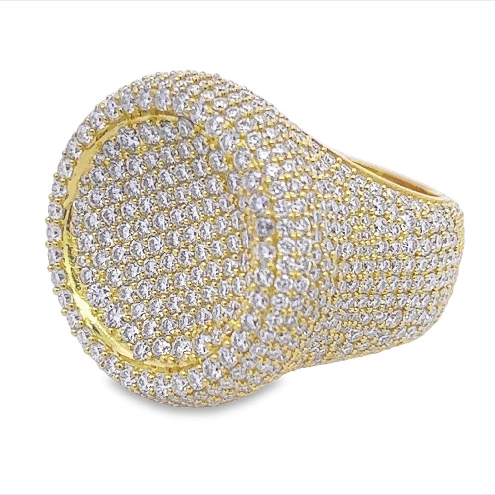 Large Round Pave Iced Out VVS Moissanite Ring .925 Sterling Silver